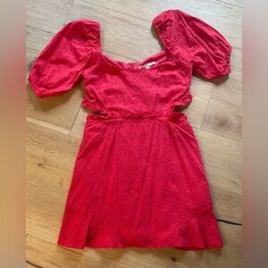 Red Puff Sleeve Eyelet Mini Dress with Side Cutouts – Size 12 💋
